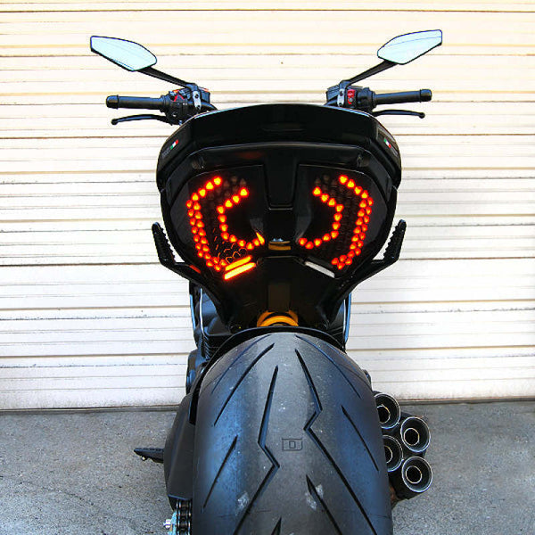 New Rage Cycles 23+ Ducati Diavel V4 Rear Turn Signals w/Side Mount License Plate — DV4-RB-SIDE