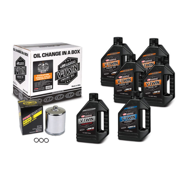 Maxima V-Twin Oil Change Kit - Harley Evolution, Mineral w/ Chrome Filter