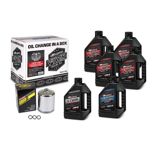 Maxima V-Twin Oil Change Kit - Harley Twin Cam, Full Synthetic w/ Chrome Filter