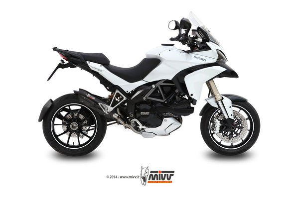 MIVV Suono Black Slip-On Exhaust with Carbon Caps (D.027.L9) for 2010-2014 Ducati Multistrada 1200