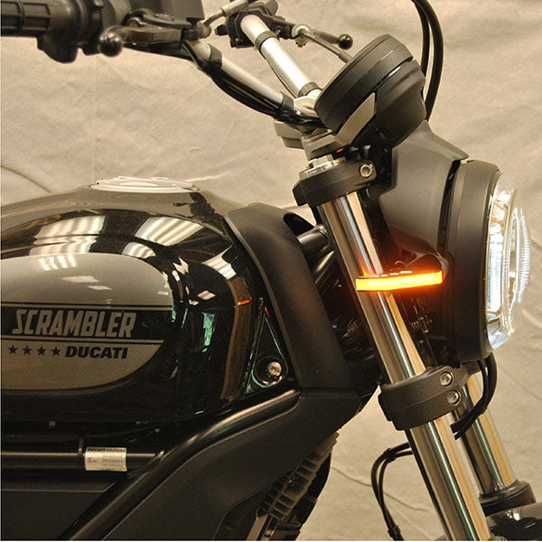 New Rage Cycles 15+ Ducati Scrambler Cafe Racer/Sixty2/Desert Sled Front Turn Signals w/Load EQ — CD62-FB-L