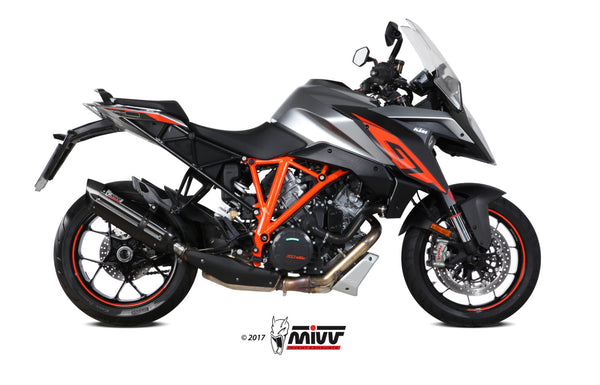 MIVV Suono Black Slip-On Exhaust with Carbon Caps (KT.018.L9) for 2016-2022 KTM 1290 Super Duke GT
