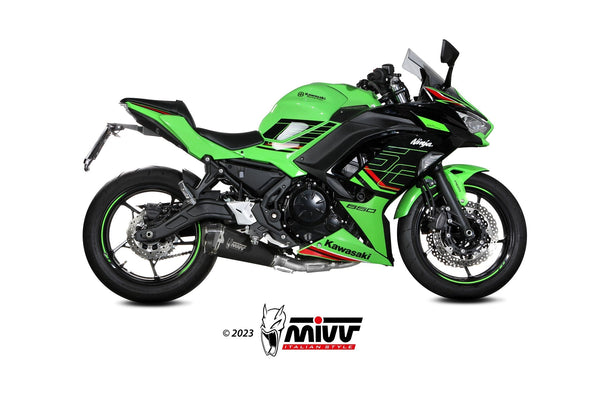 MIVV Delta Race Black Stainless Full System Exhaust (K.057.LDRB) for 2024- Kawasaki Ninja 650/Z650