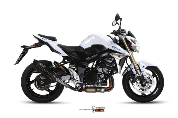 MIVV Suono Black Slip-On Exhaust with Carbon Caps (S.037.L9) for 2011-2016 Suzuki GSR750