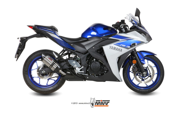 MIVV Suono Stainless Slip-On Exhaust with Carbon Caps (Y.048.L7) for 2015-2022 Yamaha YZF-R3