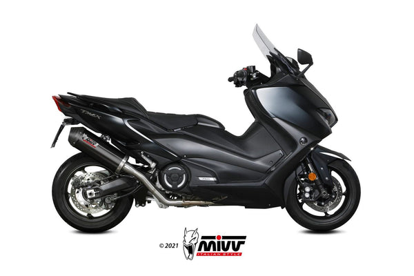 MIVV Oval Black Full System Exhaust with Carbon Cap (Y.061.LVC) for 2020-2021 Yamaha T-MAX 560