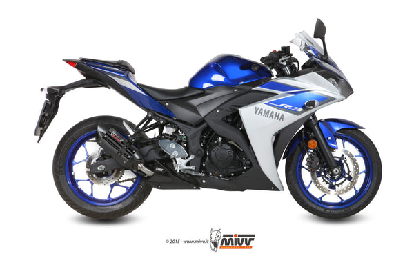 MIVV Suono Black Slip-On Exhaust with Carbon Caps (Y.048.L9) for 2015-2022 Yamaha YZF-R3