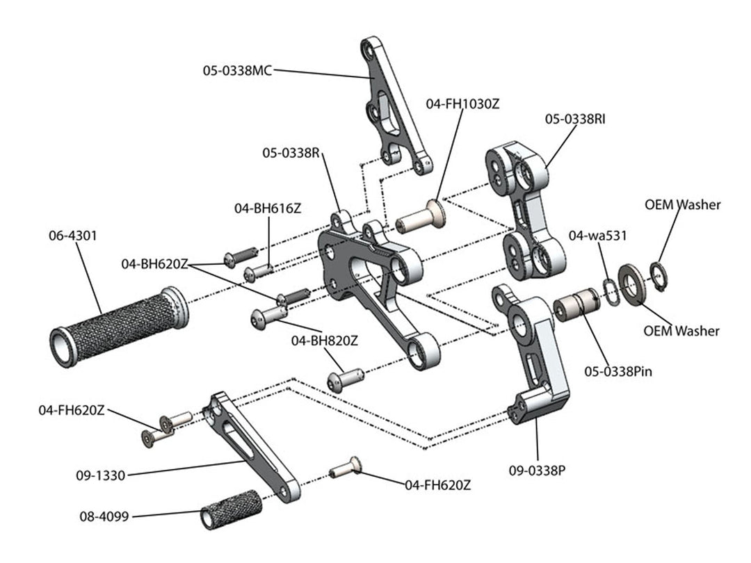 Woodcraft Honda CBR600RR (2013+ NON-ABS) Complete Rearset
