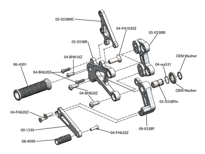 Woodcraft Honda CBR600RR (2013+ NON-ABS) Complete Rearset