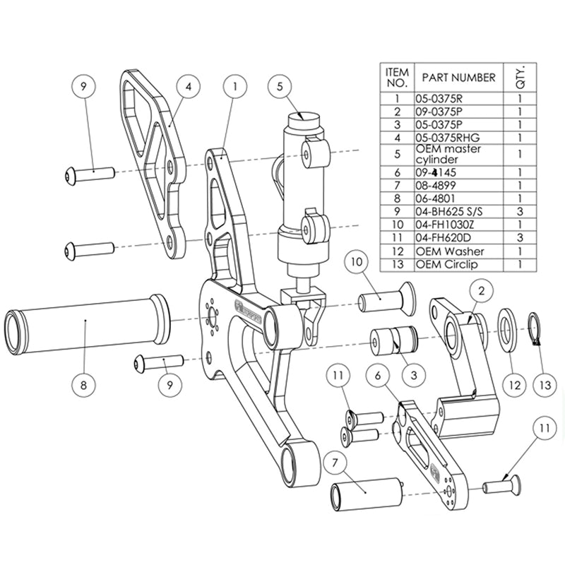 Woodcraft Honda CBR250R/300R Complete Adjustable Rearset - STD Shift