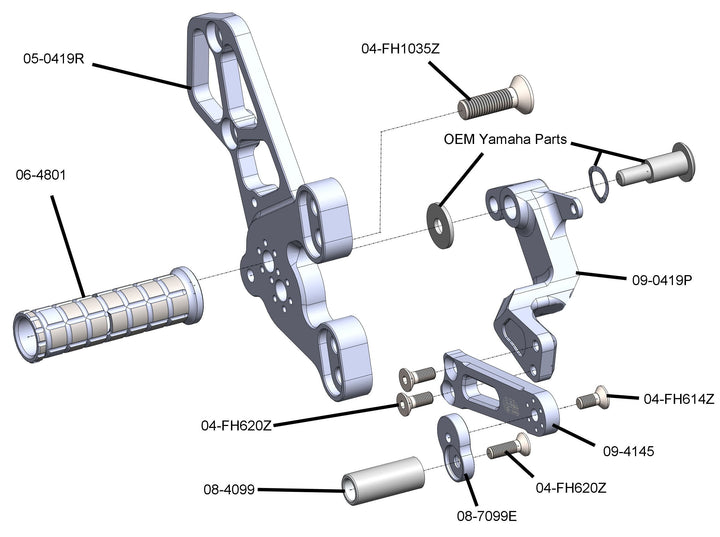 Woodcraft Yamaha MT09, XSR900 Rearset Kit, Complete W/Pedals