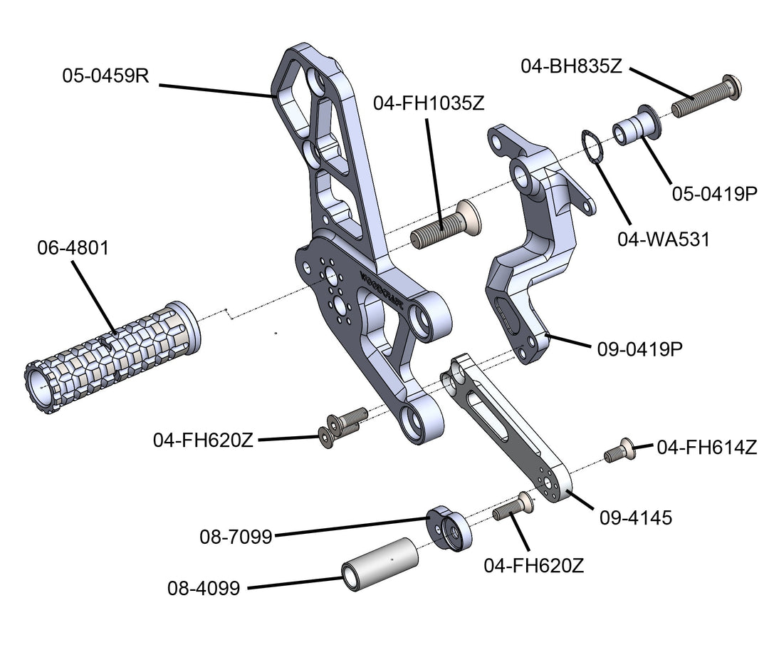 Woodcraft Yamaha R9 Rearset Complete - STD/GP Shift