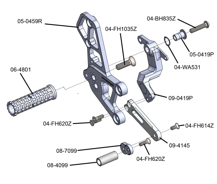 Woodcraft Yamaha R9 Rearset Complete - STD/GP Shift