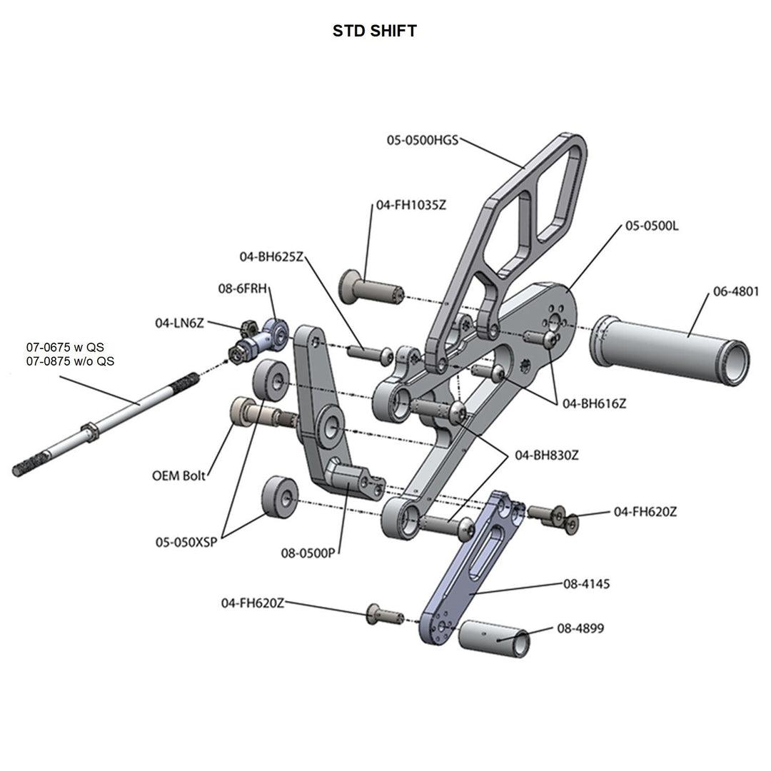 Woodcraft 2013-17 Triumph Daytona 675 Rearset - STD Shift w/o QS