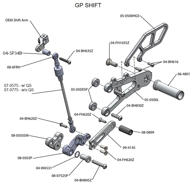 Woodcraft Triumph Daytona 675R Rearset - GP Shift w/QS Rod - RACE USE ONLY (No Side Stand)