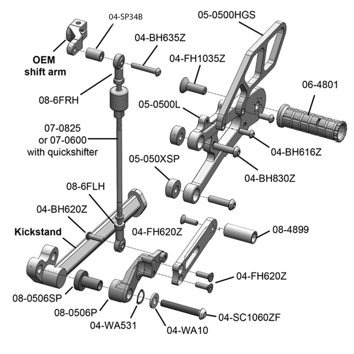 Woodcraft Triumph Daytona 675 Rearset - GP Shift w/o QS