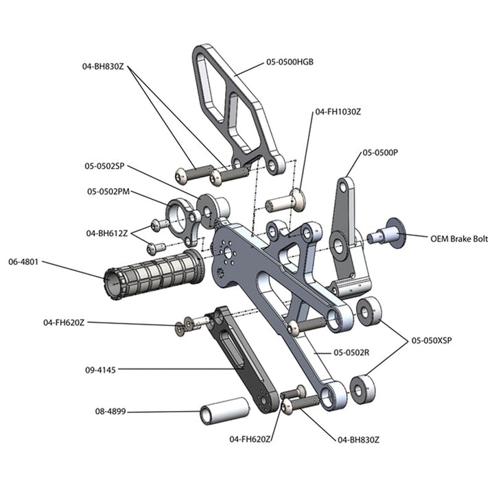 Woodcraft Triumph Daytona 675/Street Triple Rearset - GP Shift w/o QS - RACE ONLY (No Side Stand)
