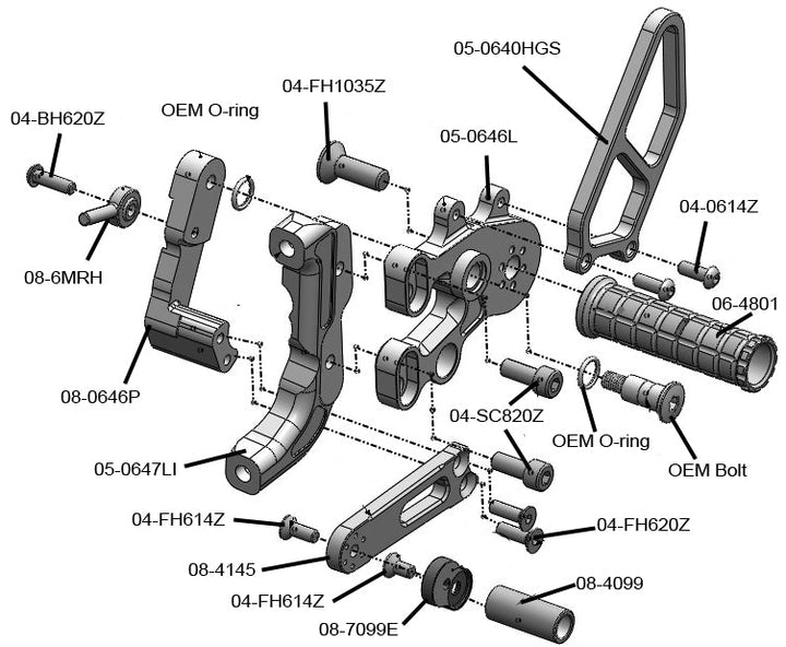 Woodcraft Ducati Panigale V2 thru 2024/899/959/1199/1299 GP Shift Complete Rearset