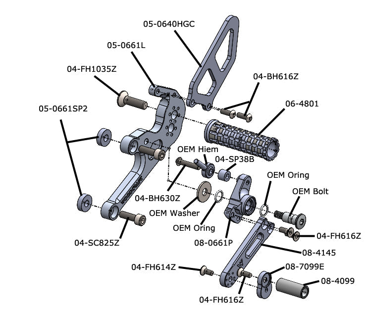 Woodcraft Ducati V2 Complete Rearset