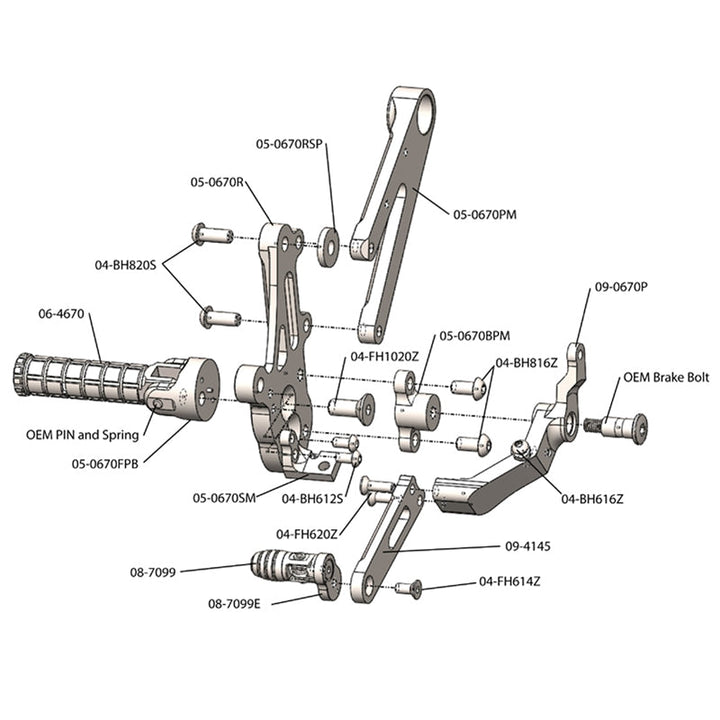 Woodcraft Ducati Diavel GP Shift Adjustable Complete Rearset Kit