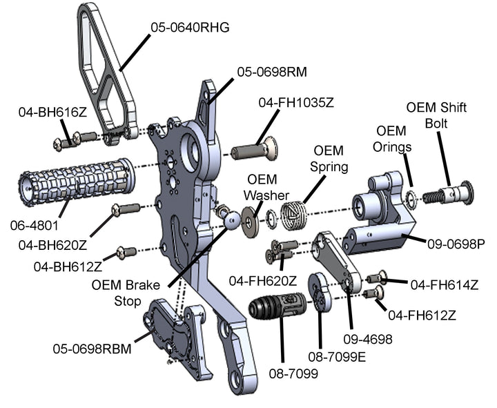 Woodcraft Ducati Hypermotard 698 Mono Rearset Kit - STD Shift