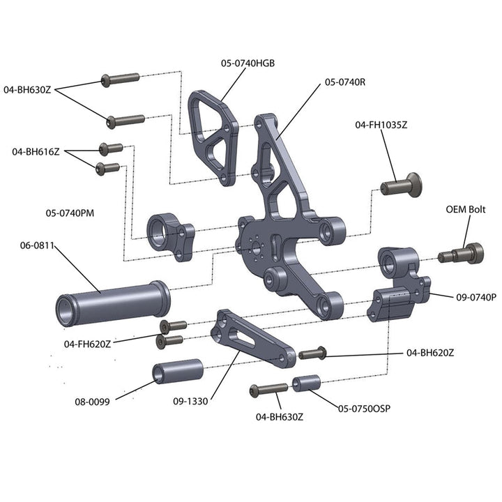 Woodcraft 2011-16 Aprilia RSV4 APRC/Tuono V4 STD Shift Complete Rearset