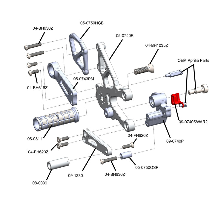 Woodcraft 2017-20 Aprilia RSV4/Tuono Complete Rearsets Std Shift