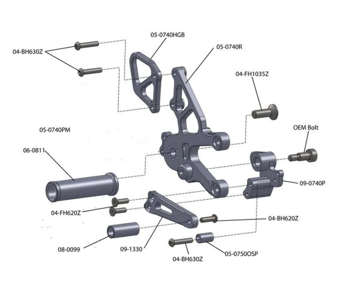 Woodcraft Aprilia RSV4 , Tuono V4 GP Shift Complete Rearset W/Pedals