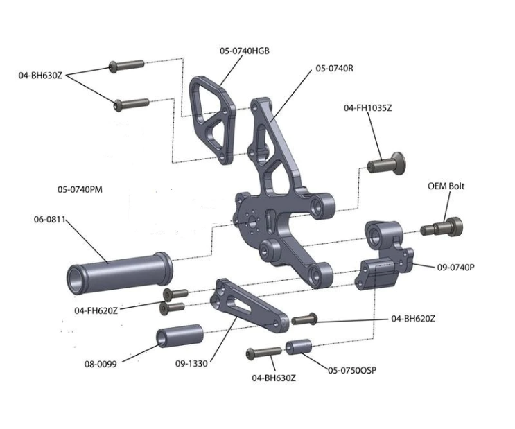 Woodcraft Aprilia RSV4 , Tuono V4 STD Shift Complete Rearset W/Pedals