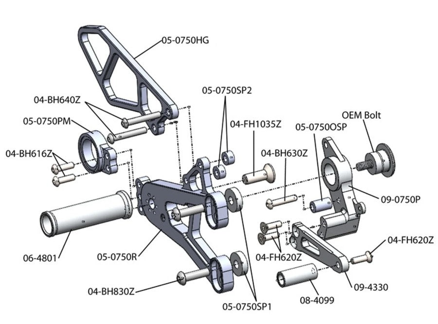 Woodcraft 2009-14 BMW S1000RR, 2014-16 S1000R STD Shift Complete Rearset