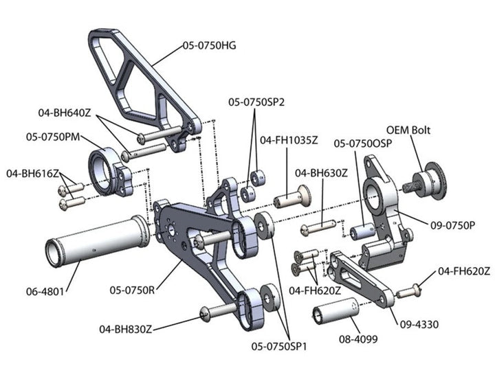 Woodcraft 2009-14 BMW S1000RR, 2014-16 S1000R Complete Rearset RACE ONLY