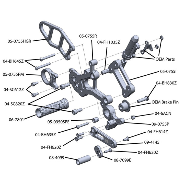 Woodcraft 2015-19 BMW S1000RR Complete Rearset