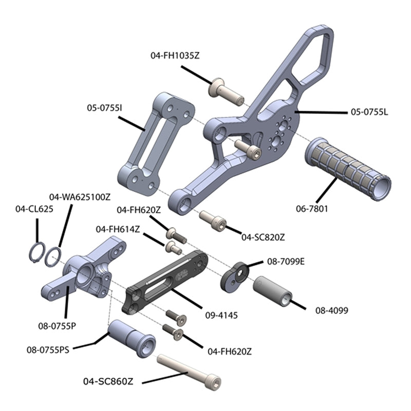 Woodcraft BMW S1000R Complete Rearset - STD/GP