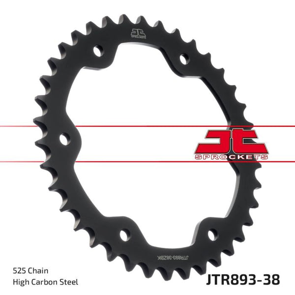JT Sprockets 525 Zinc Black Heat-Induction Hardened Rear Sprocket, 38T (JTR893.38ZBK)