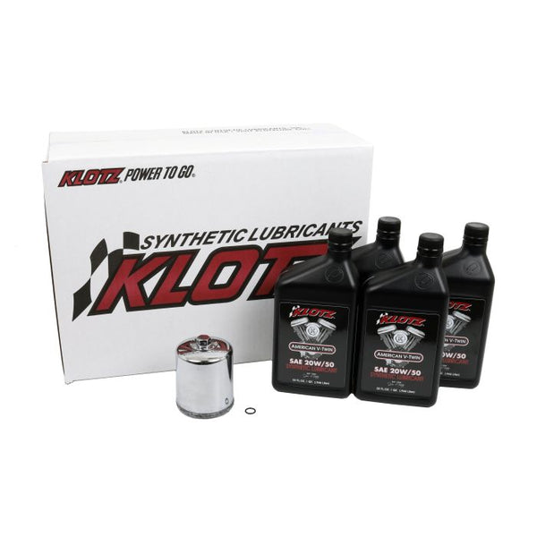 Klotz Oil Change Kit - Harley Evolution Sportster, Synthetic 20W-50 w/ Chrome Filter, Engine Oil & Filter Kit (Basic tier) (KH-105)