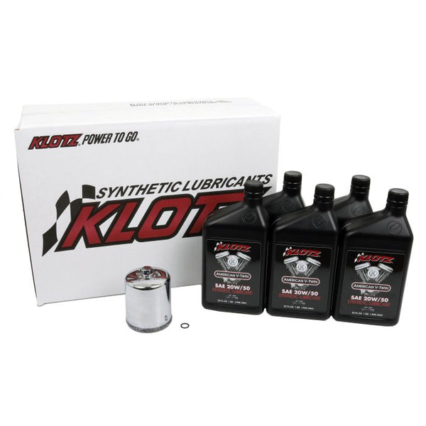 Klotz Oil Change Kit - Harley Evolution Sportster, Synthetic 20W-50 w/ Chrome Filter (KH-111)