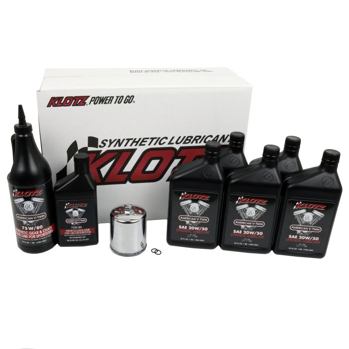 Klotz Oil Change Kit - Harley Evolution Sportster, Synthetic 20W-50 w/ Chrome Filter, Complete Kit (Premium tier) (KH-110)