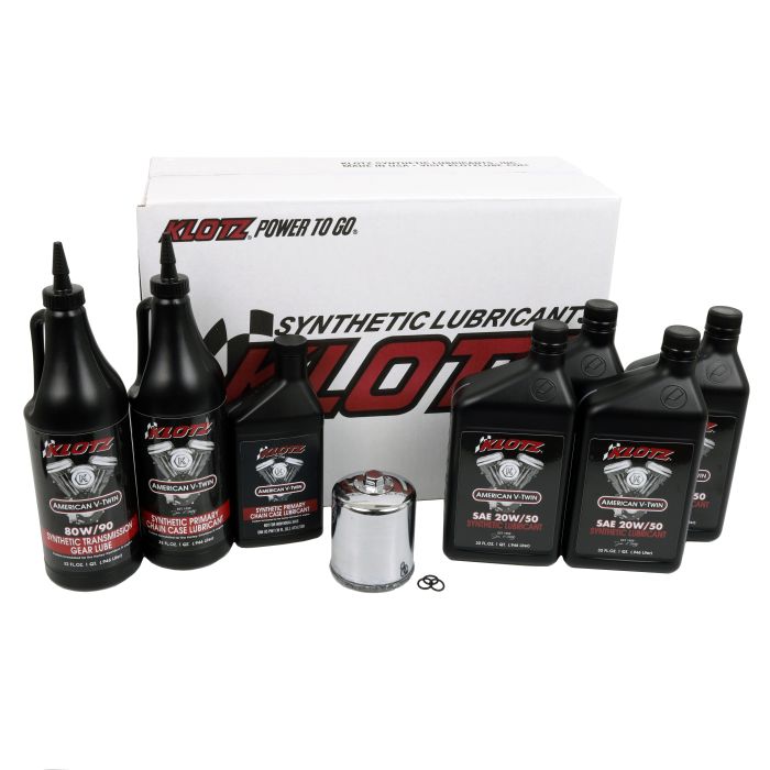 Klotz Oil Change Kit - Harley Evolution Big Twin, Synthetic 20W-50 w/ Chrome Filter (KH-102)