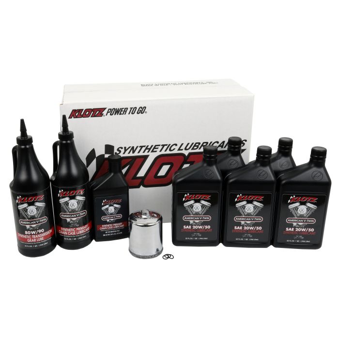 Klotz Oil Change Kit - Harley Evolution Big Twin, Synthetic 20W-50 w/ Chrome Filter (KH-106)