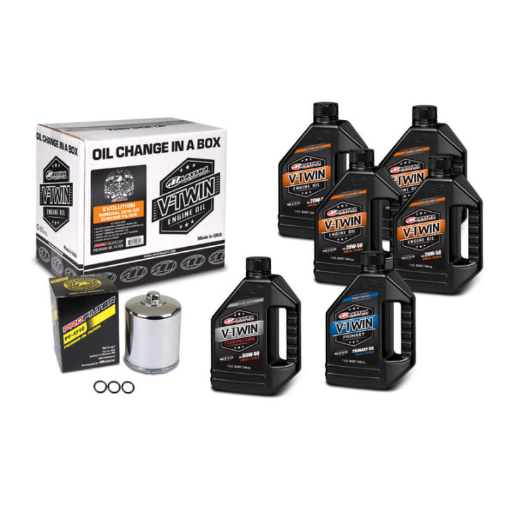 Maxima V-Twin Oil Change Kit - Harley Evolution, Mineral w/ Chrome Filter