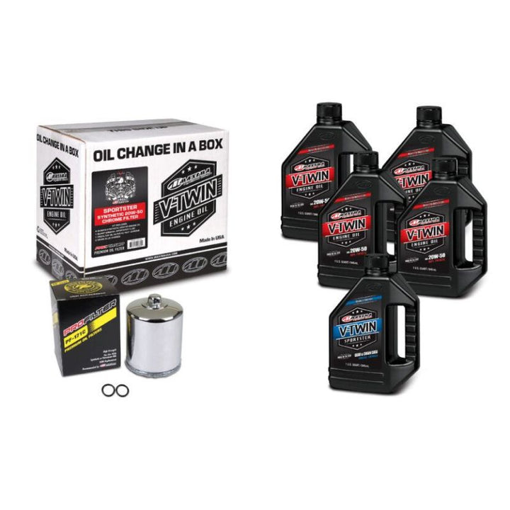 Maxima V-Twin Oil Change Kit - Harley Sportster, Full Synthetic w/ Chrome Filter