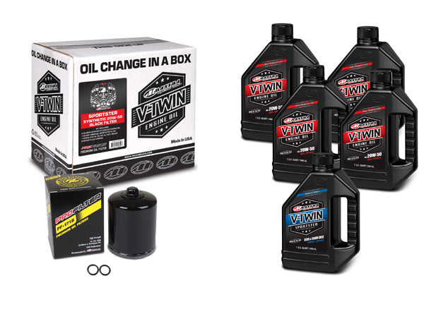 Maxima V-Twin Oil Change Kit - Harley Sportster, Full Synthetic w/ Black Filter
