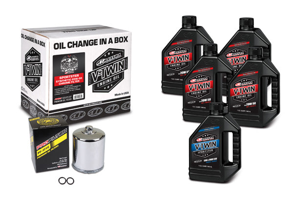 Maxima V-Twin Oil Change Kit - Harley Sportster, Full Synthetic w/ Chrome Filter