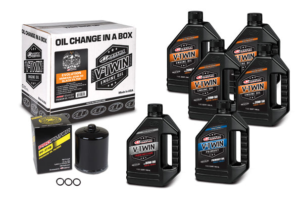 Maxima V-Twin Oil Change Kit - Harley Evolution, Mineral w/ Black Filter