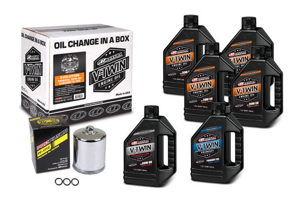 Maxima V-Twin Oil Change Kit - Harley Evolution, Mineral w/ Chrome Filter