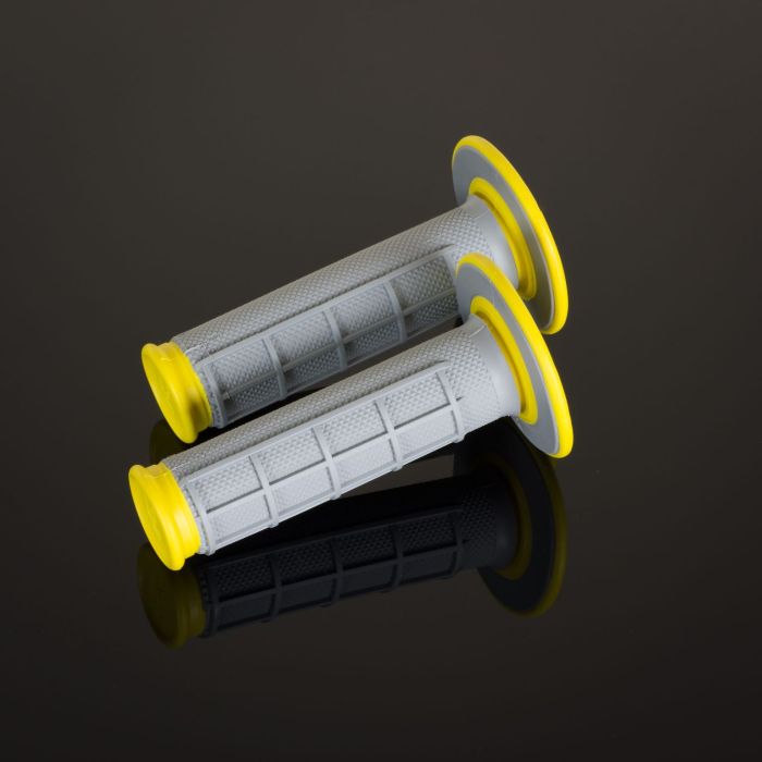Renthal DL Diamond/Waffle MX Grips — Yellow/Grey