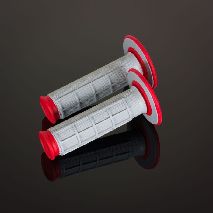Renthal DL Diamond/Waffle MX Grips — Red/Grey