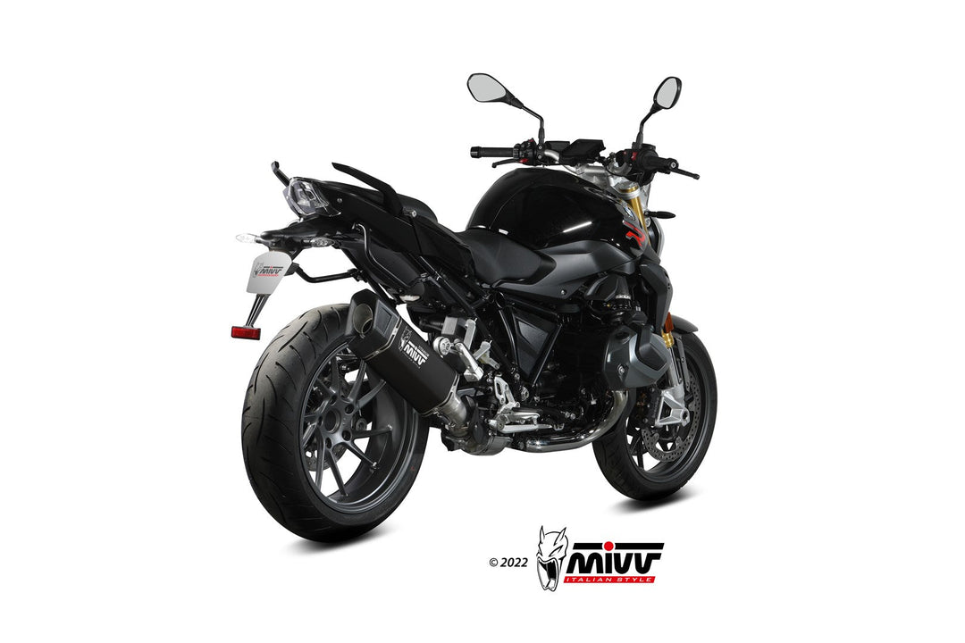 MIVV SR1 Black Titanium Carbon Tip Slip-On Exhaust (B.040.LR1TB) for 2021-2023 BMW R1250 R/RS
