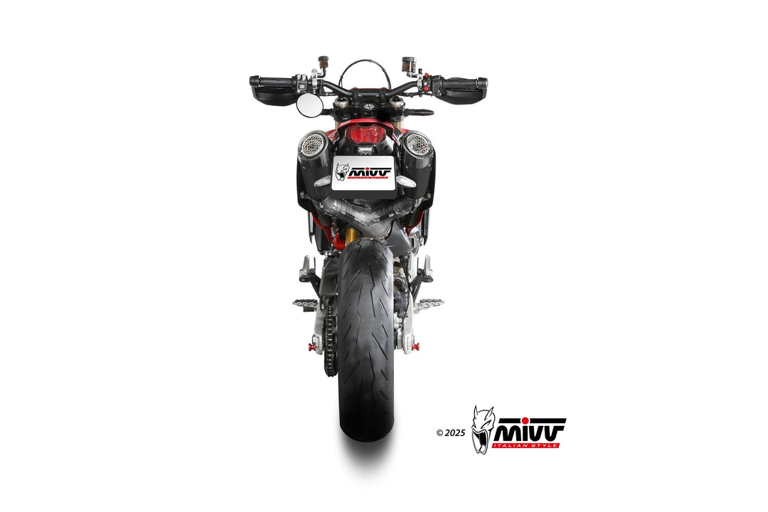MIVV MX-5 Black Steel Carbon Tip Slip-On Exhaust (D.055.LC5B) for 2024-2026 Ducati Hypermotard 698 Mono