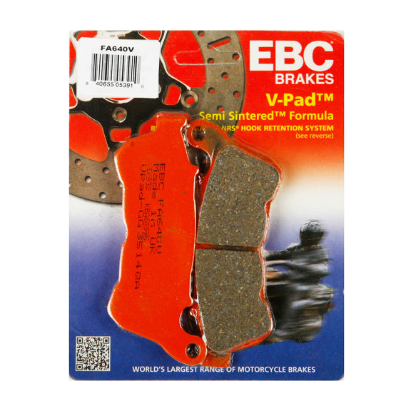 EBC 14-15 H-D Sportster XL 883 R Roadster w/Laced Wheels Front Left/Right Semi-Sint Vee Brake Pads — FA640V